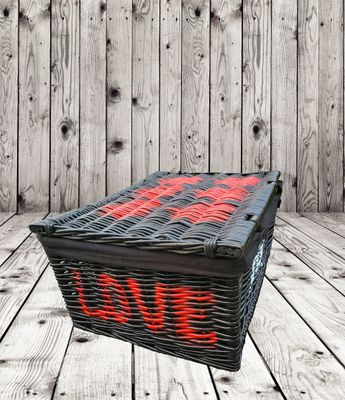 Handpainted Dripping Hearts Picnic Hamper