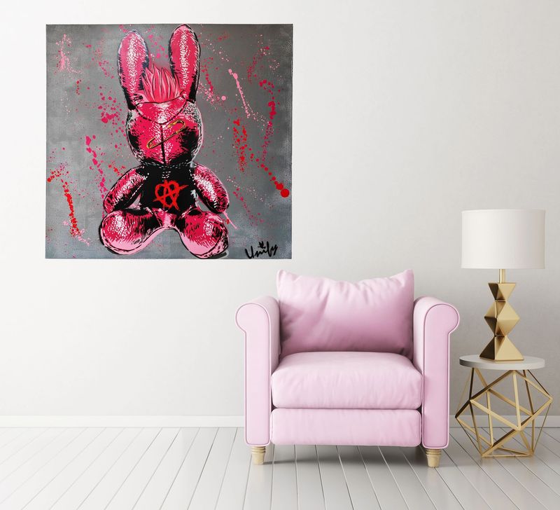 Pink Brown Anarchy Bunny with Float Frame