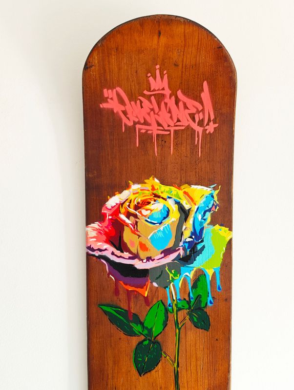 One Love Dripping Rose Wooden Boogie Board