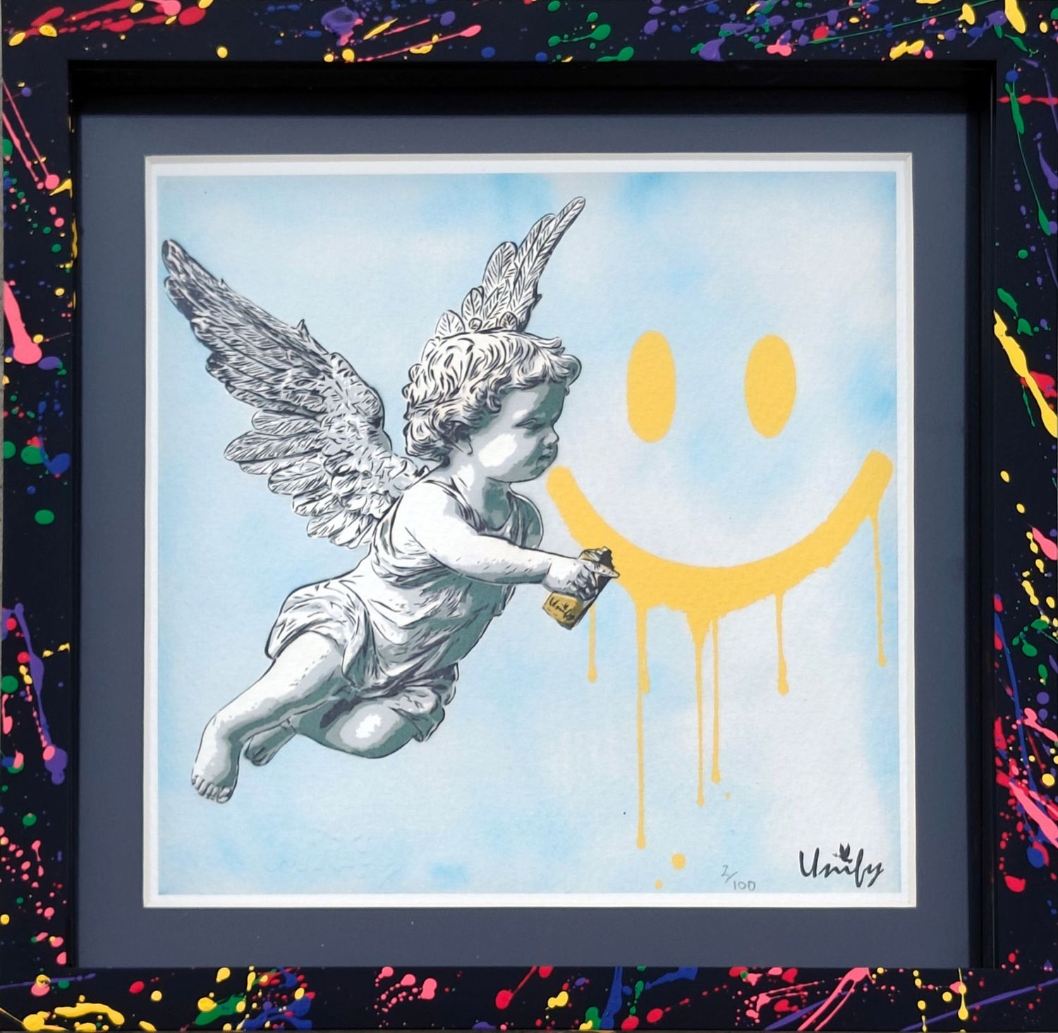 Paint Me A Smile Cherub - Blue Print No.2 With Splash Frame