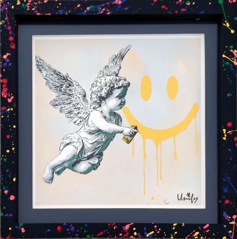Paint Me A Smile Cherub - Orange Print No.1 With Splash Frame