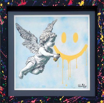 Paint Me A Smile Cherub - Blue Print No.1 With Splash Frame Paint Me A Smile Cherub - Blue Print No.1 With Splash Frame