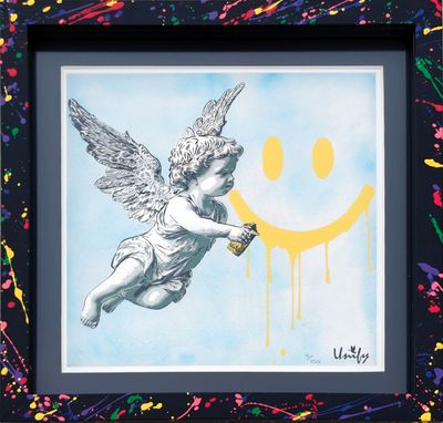 Paint Me A Smile Cherub - Blue Print No.4 With Splash Frame Paint Me A Smile Cherub - Blue Print No.4 With Splash Frame