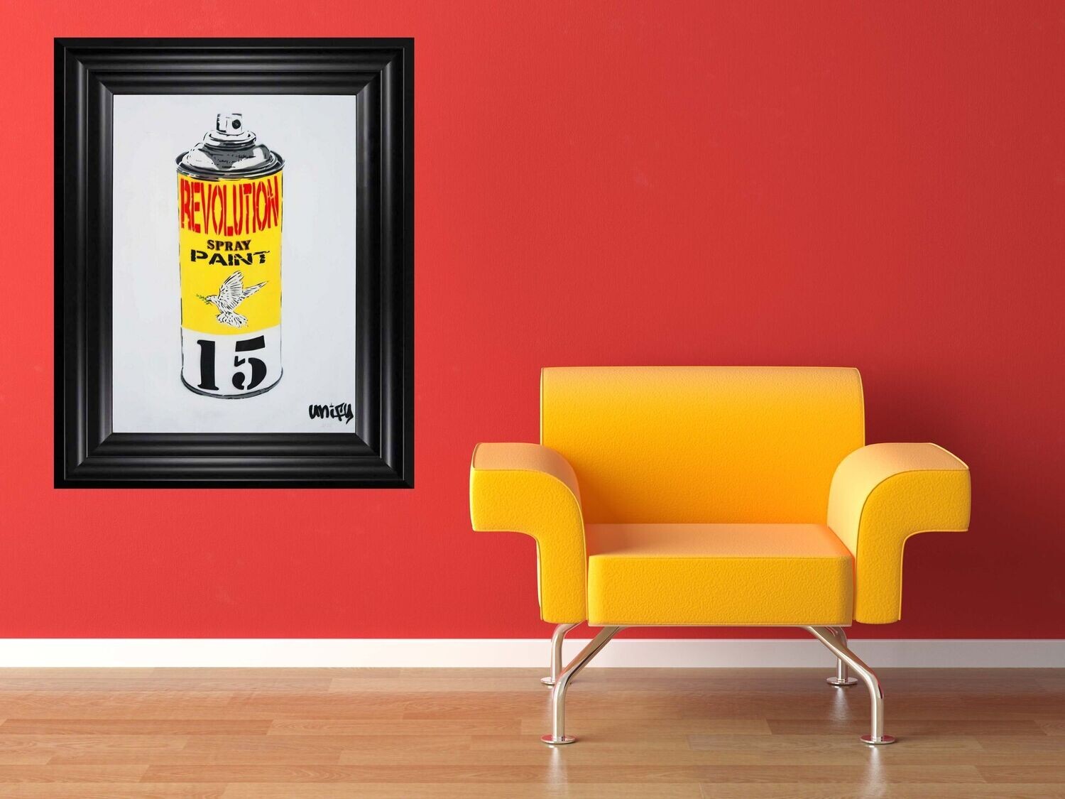 Revolution Spray Paint Can (Yellow) - Limited Edition (Previously Framed) On White Board Revolution Spray Paint Can (Yellow) - Limited Edition (Previously Framed) On White Board
