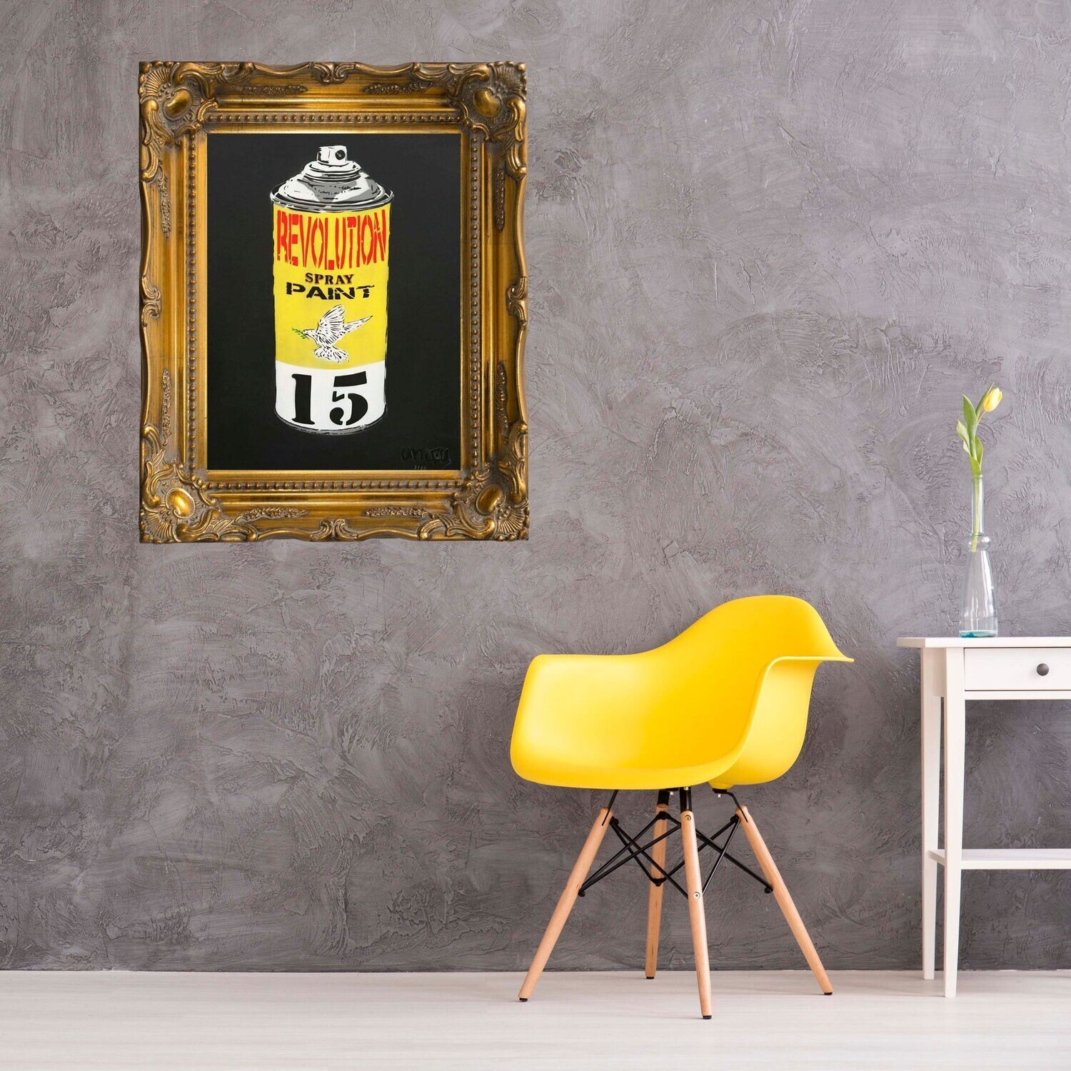 Revolution Spray Paint Can (Yellow) - Limited Edition (Previously Framed) On Black Board Revolution Spray Paint Can (Yellow) - Limited Edition (Previously Framed) On Black Board