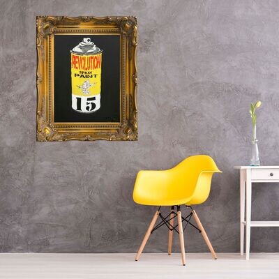 Revolution Spray Paint Can (Yellow) - Limited Edition (Previously Framed) On Black Board Revolution Spray Paint Can (Yellow) - Limited Edition (Previously Framed) On Black Board