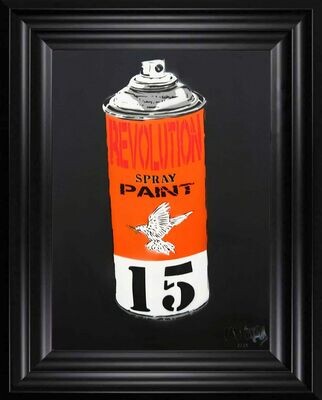 Revolution Spray Paint Can (Orange) - Limited Edition (Previously Framed) On Black Board Revolution Spray Paint Can (Orange) - Limited Edition (Previously Framed) On Black Board
