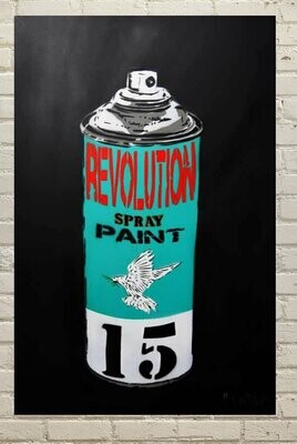 Revolution Spray Paint Can (Turquoise) - Limited Edition A1 On Black Board Revolution Spray Paint Can (Turquoise) - Limited Edition A1 On Black Board