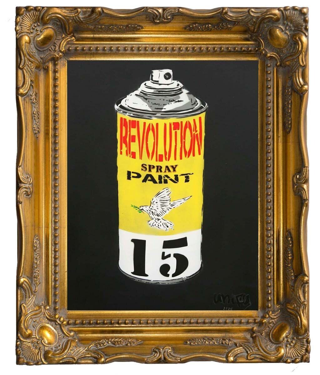 Revolution Spray Paint Can (Yellow) - Limited Edition A1 On Black Board Revolution Spray Paint Can (Yellow) - Limited Edition A1 On Black Board