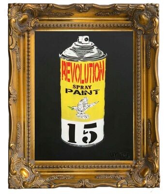 Revolution Spray Paint Can (Yellow) - Limited Edition A1 On Black Board Revolution Spray Paint Can (Yellow) - Limited Edition A1 On Black Board