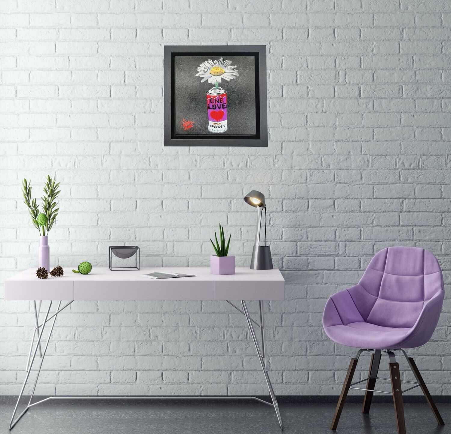 One Love Pop Art Can (Venus Violet Purple) with Wild Daisy Canvas with Float Frame One Love Pop Art Can (Venus Violet Purple) with Wild Daisy Canvas with Float Frame