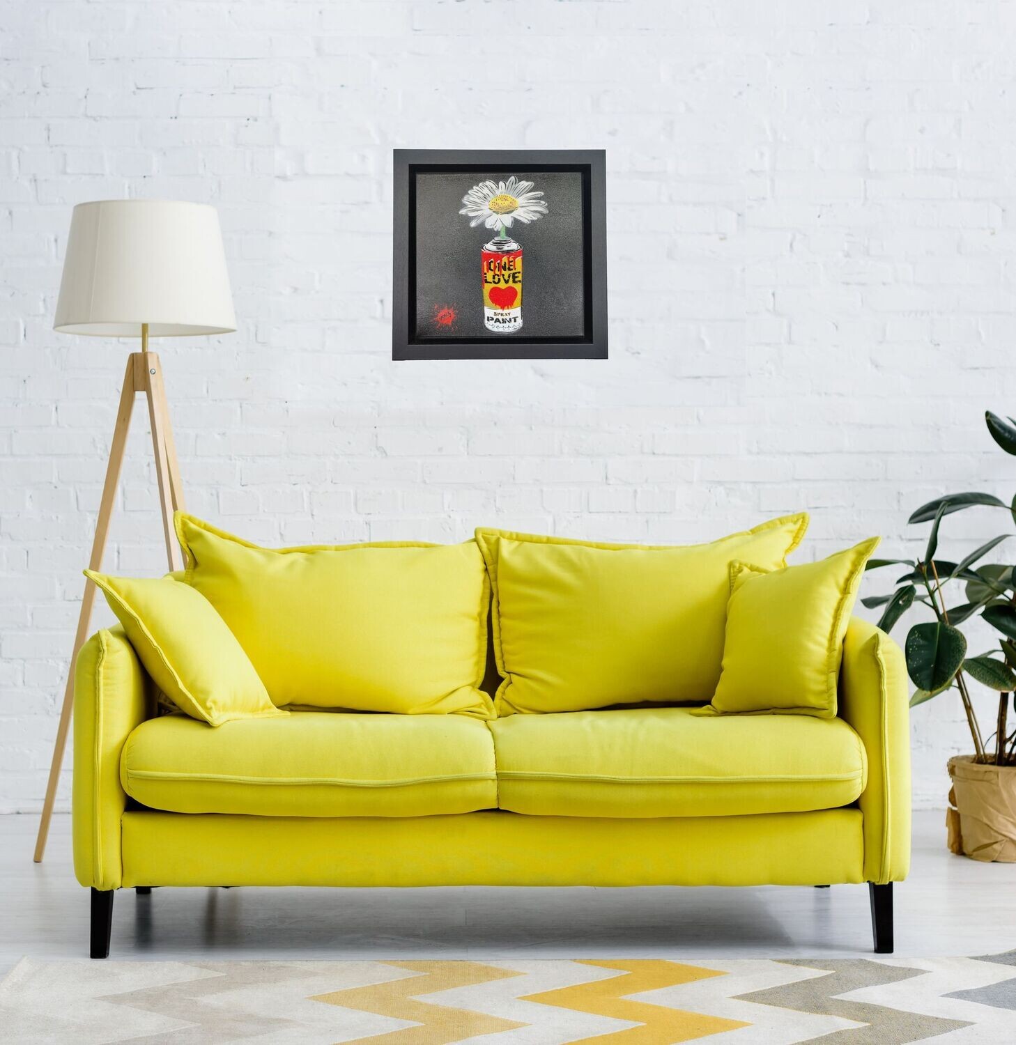 One Love Pop Art Can (Sulfar Yellow) with Wild Daisy Canvas with Float Frame One Love Pop Art Can (Sulfar Yellow) with Wild Daisy Canvas with Float Frame