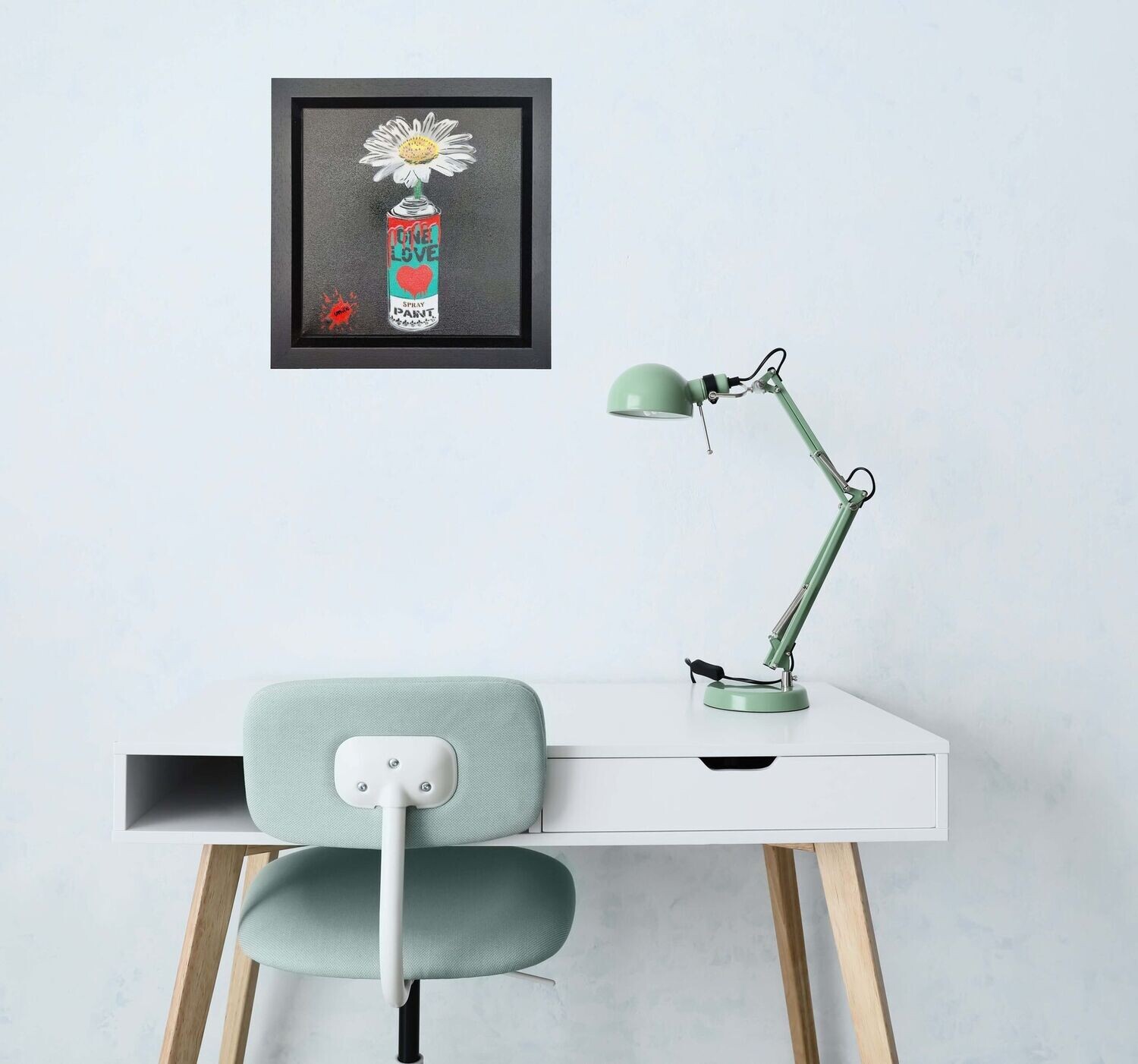 One Love Pop Art Can (Aqua) with Wild Daisy Canvas with Float Frame One Love Pop Art Can (Aqua) with Wild Daisy Canvas with Float Frame