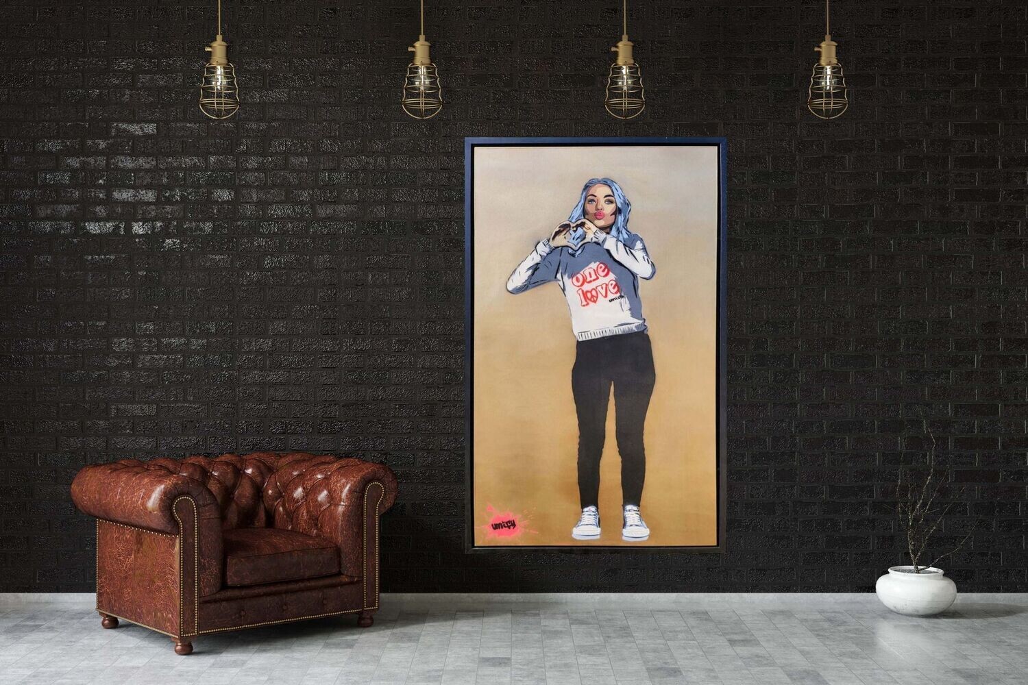 Gold Love Heart Girl on Canvas with Float Frame Gold Love Heart Girl on Canvas with Float Frame