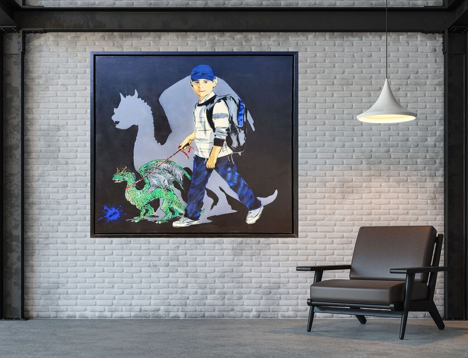 Boy and His Pet Dragon Canvas with Float Frame Boy and His Pet Dragon Canvas with Float Frame