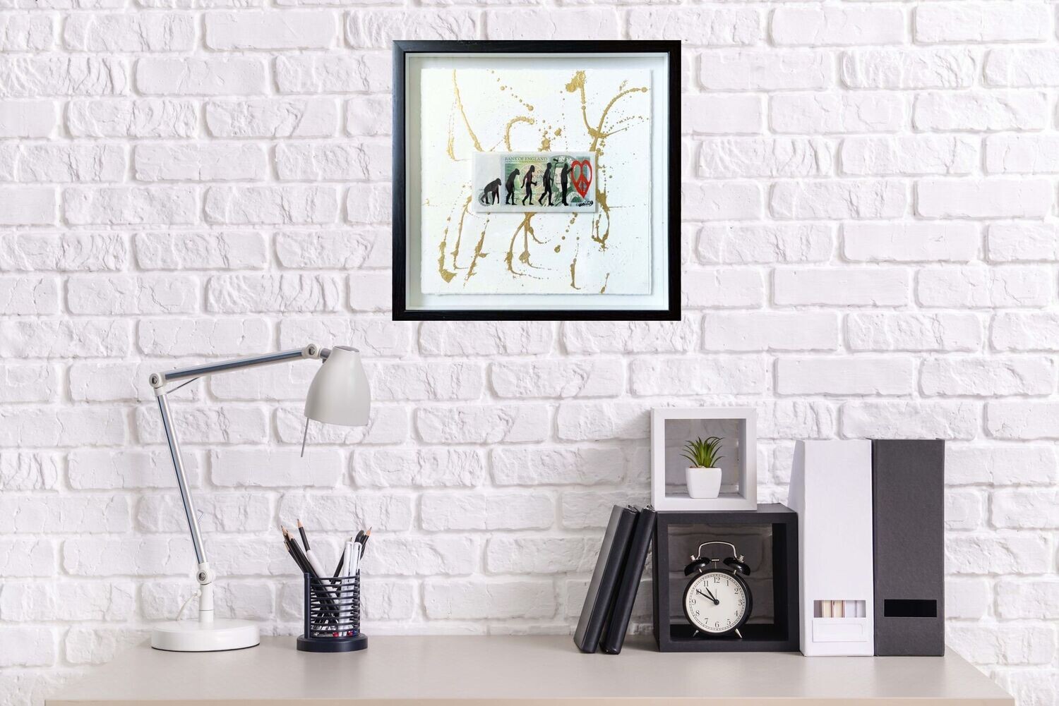 'Revolution of a Street Artist Pound Note' Hand Sprayed Framed on to 24Kt Gold Splashes - Black Frame 'Revolution of a Street Artist Pound Note' Hand Sprayed Framed on to 24Kt Gold Splashes - Black Frame