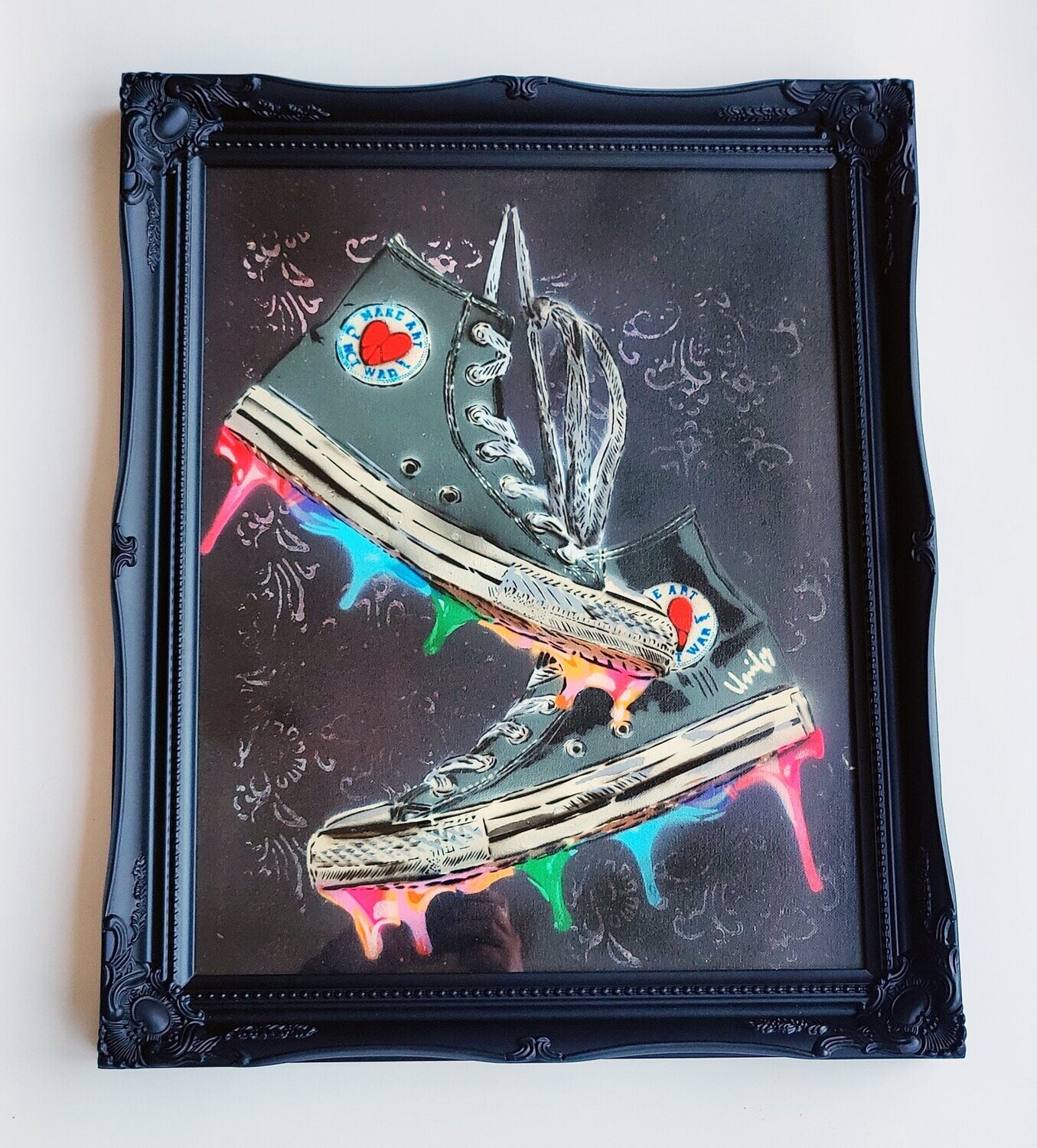 Make Art Not War Dripping Paint Trainers with Ornate Frame Make Art Not War Dripping Paint Trainers with Ornate Frame