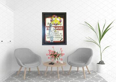 Peace Balloons Girl No Parking Sign Framed - Reloved Series Peace Balloons Girl No Parking Sign Framed - Reloved Series