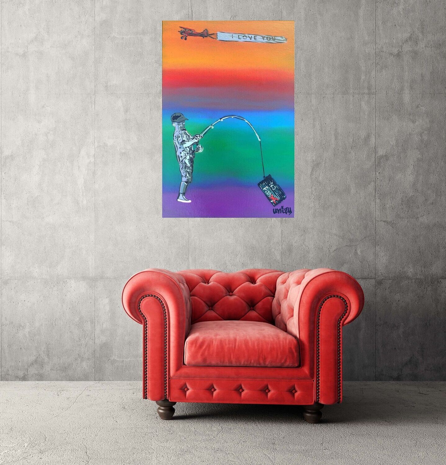 No Fishing Rainbow Peace Canvas on Wooden Box Frame No Fishing Rainbow Peace Canvas on Wooden Box Frame