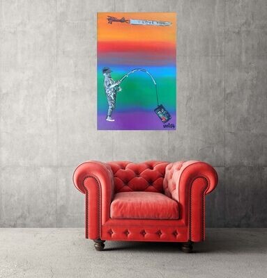 No Fishing Rainbow Peace Canvas on Wooden Box Frame No Fishing Rainbow Peace Canvas on Wooden Box Frame