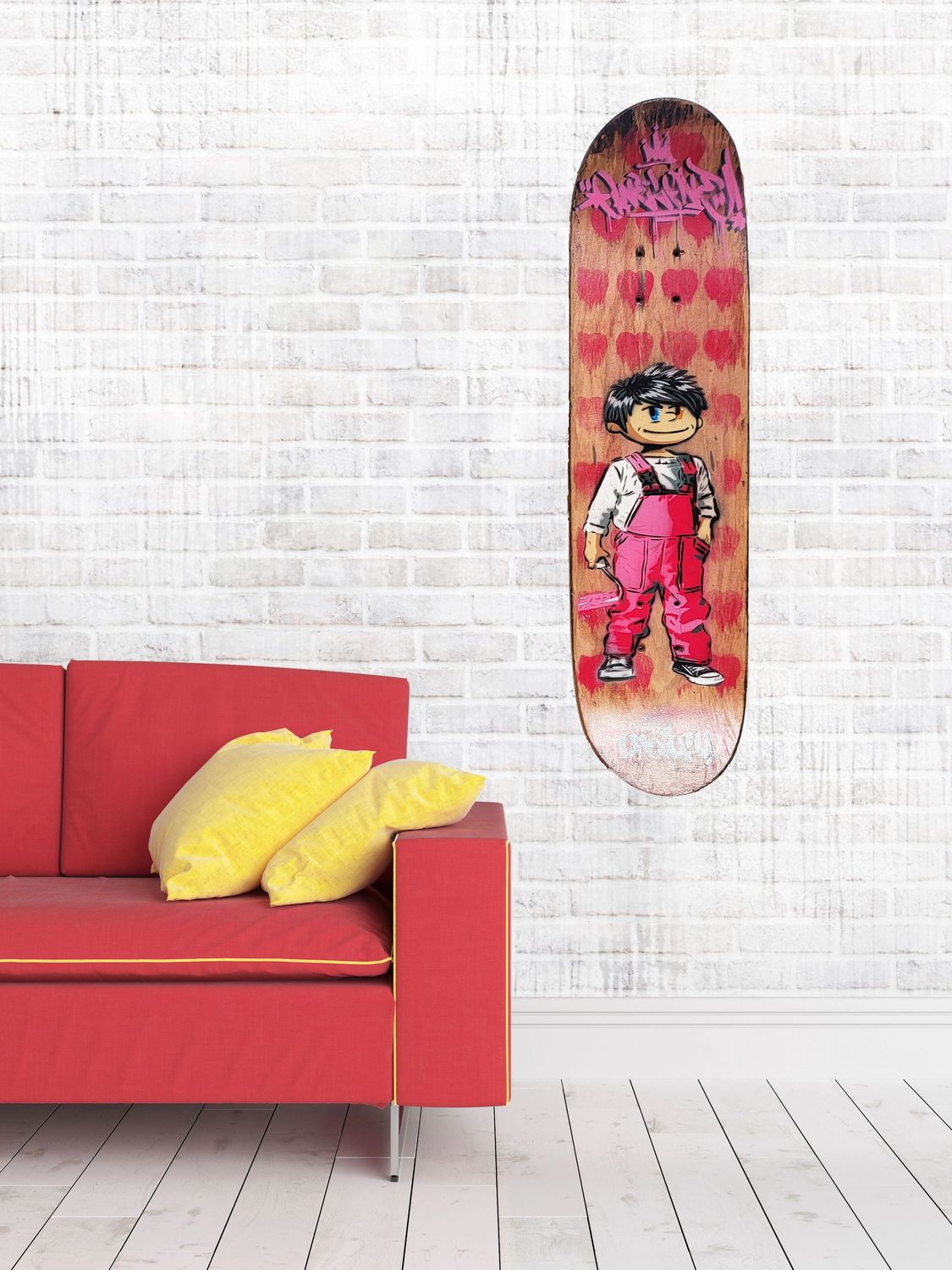 Pax Pink Overalls Red Dripping Heart Fade Skateboard Deck Pax Pink Overalls Red Dripping Heart Fade Skateboard Deck