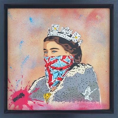 Queen Bandana on Recycled Wood with Float Frame Queen Bandana on Recycled Wood with Float Frame