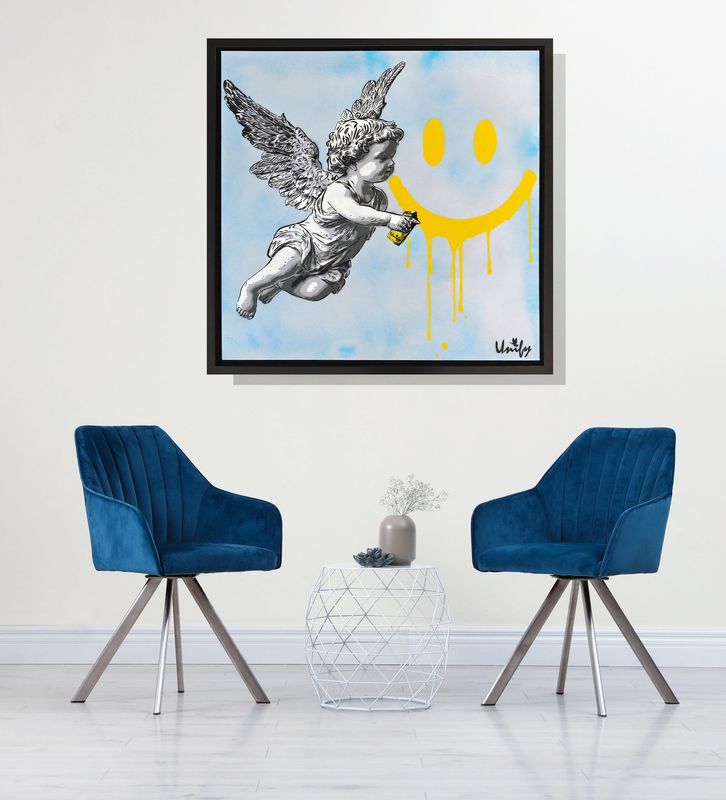 Paint Me A Smile Cherub - Blue Canvas