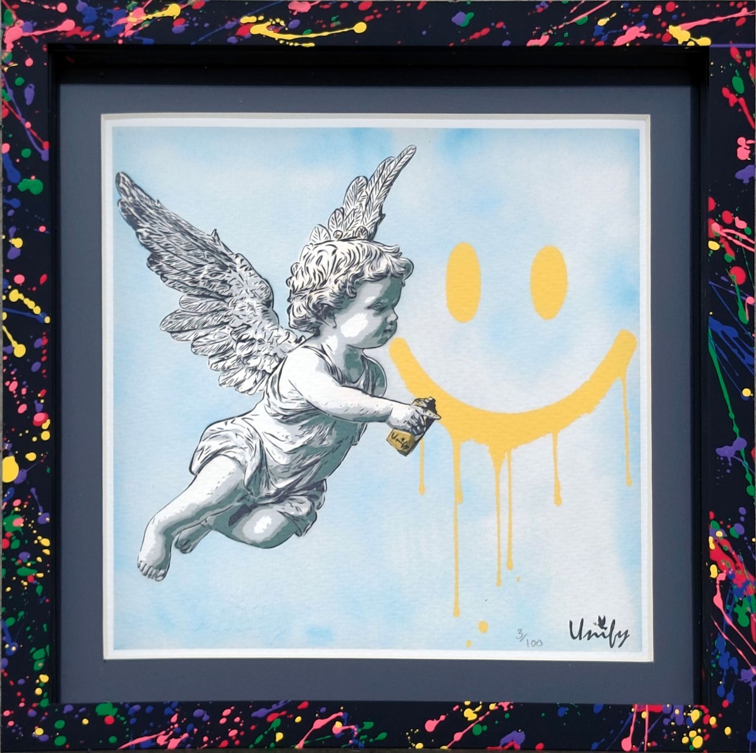 Paint Me A Smile Cherub - Blue Print No.3 With Splash Frame Paint Me A Smile Cherub - Blue Print No.3 With Splash Frame