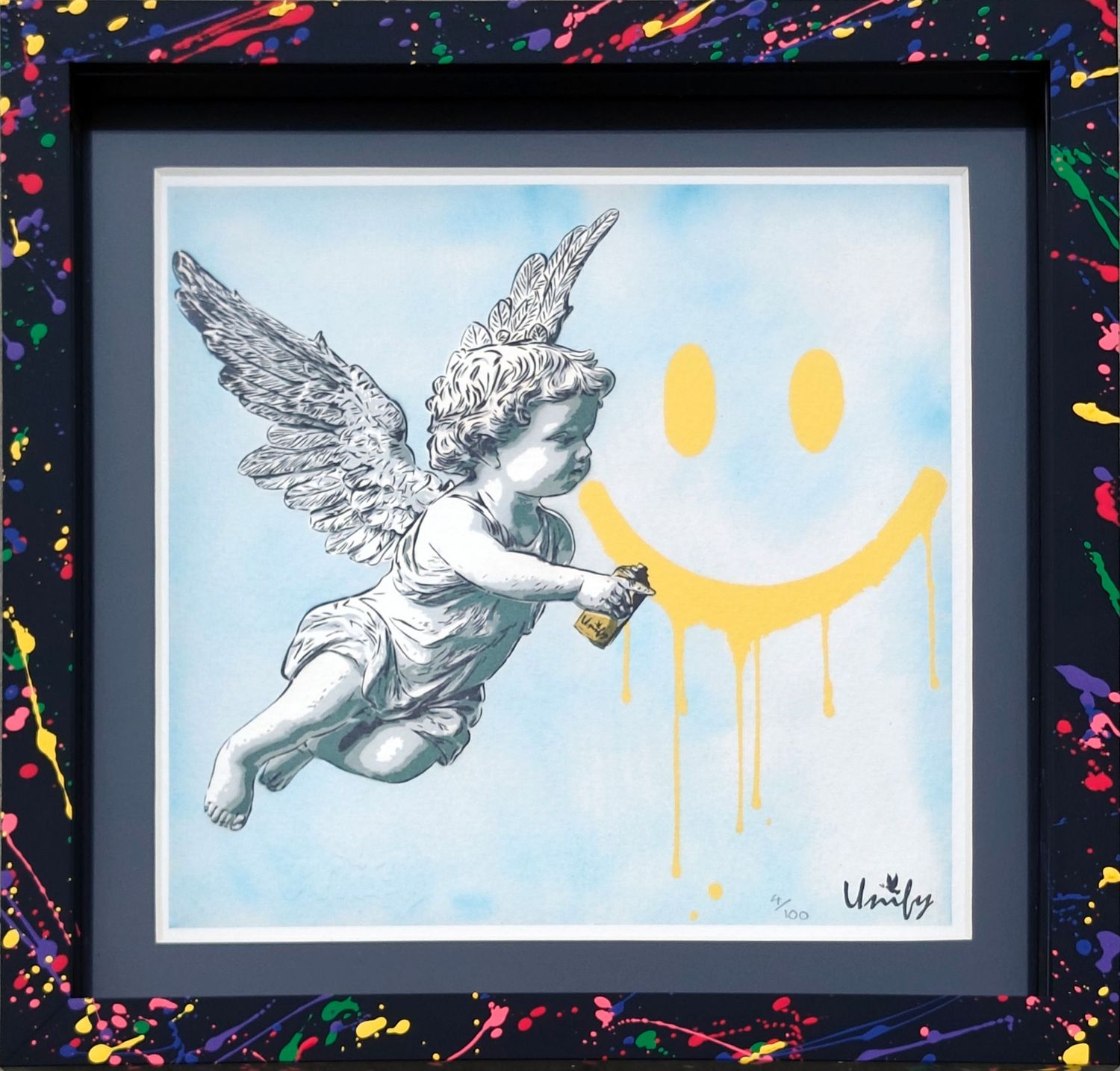 Paint Me A Smile Cherub - Blue Print No.4 With Splash Frame Paint Me A Smile Cherub - Blue Print No.4 With Splash Frame