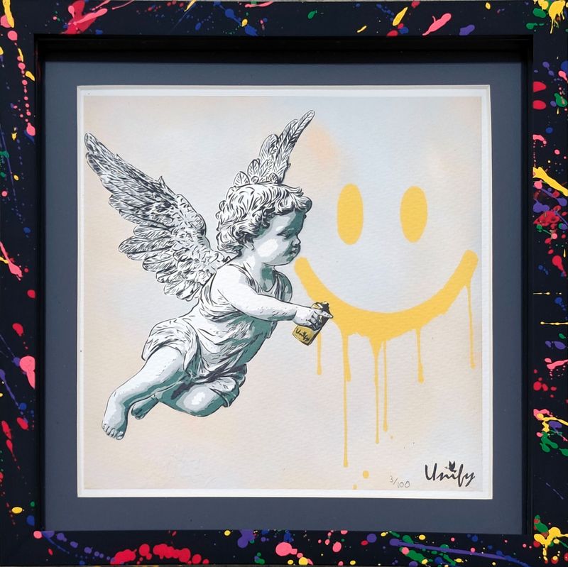 Paint Me A Smile Cherub - Orange Print No.3 With Splash Frame