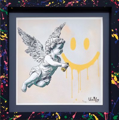 Paint Me A Smile Cherub - Orange Print No.4 With Splash Frame Paint Me A Smile Cherub - Orange Print No.4 With Splash Frame