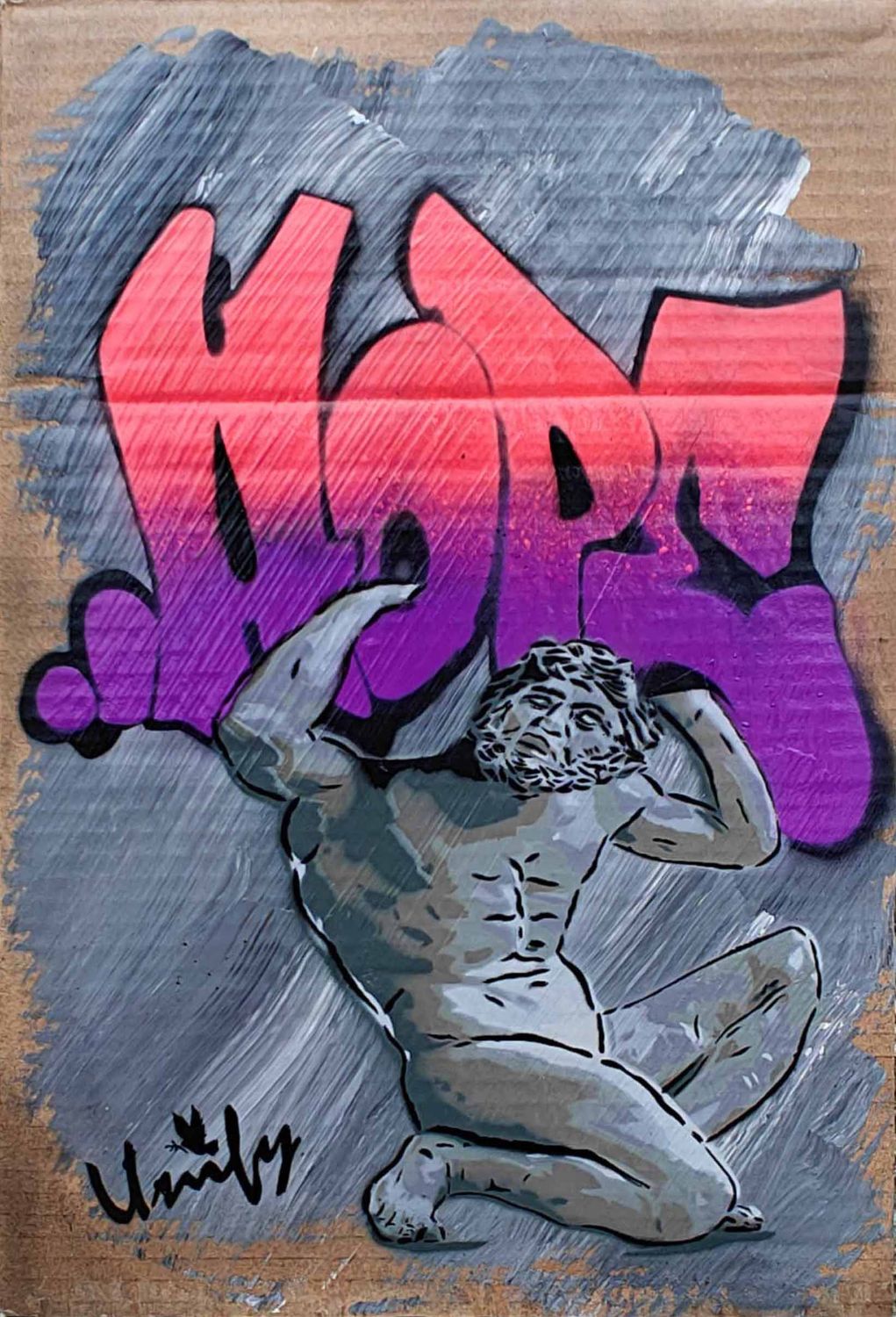 Atlas Giving Hope on Cardboard Atlas Giving Hope on Cardboard