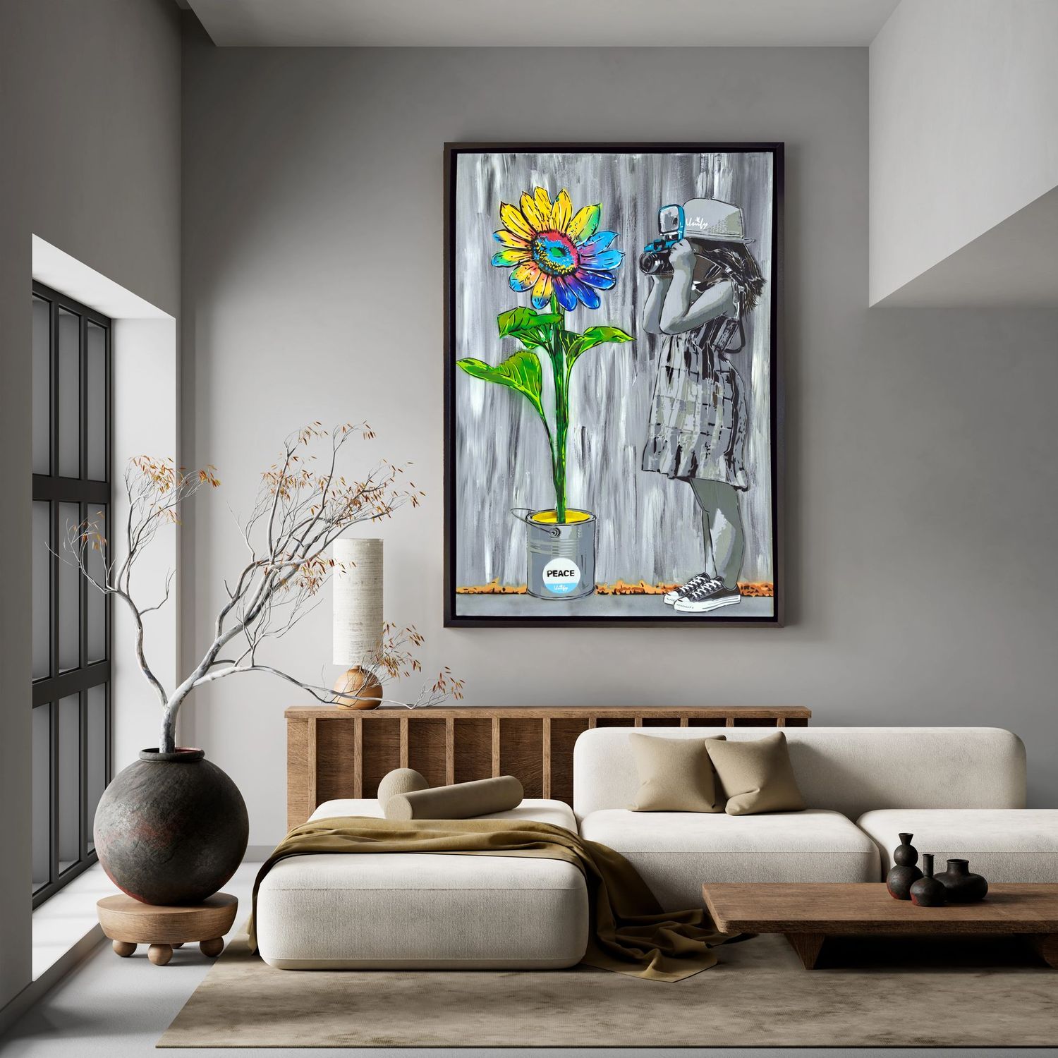 Power of Flowers Girl on Canvas with Float Frame Power of Flowers Girl on Canvas with Float Frame