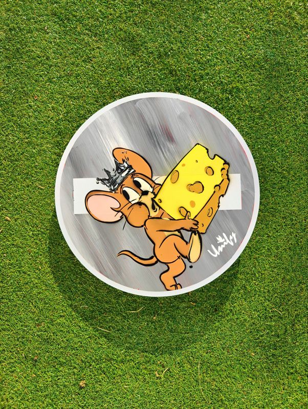 Jerry King of Cheese on a No Entry Sign