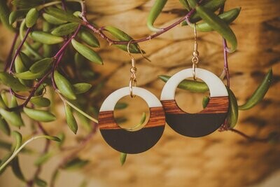 Horizontal Striped Wood and Resin Earrings