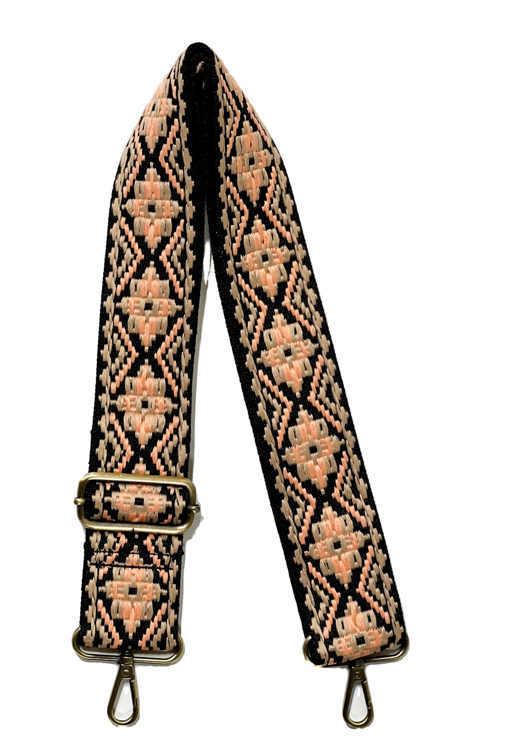 Embroidered Brown/Coral Joy Guitar Strap