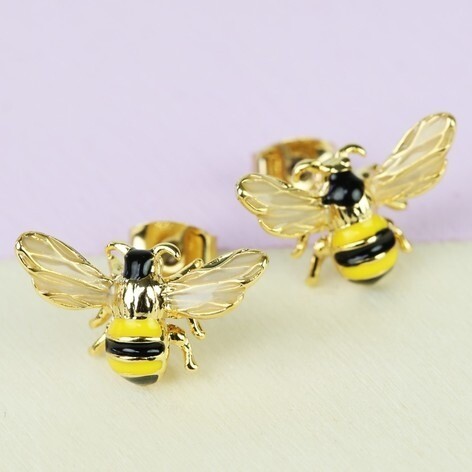Bumble Bee Gold Stud Earrings