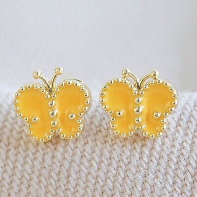 Enamel Butterfly Stud Earrings in Gold
