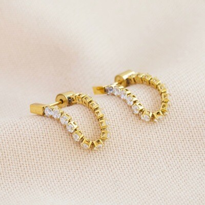 Gold Stainless Steel Stud and Crystal Chain Earrings