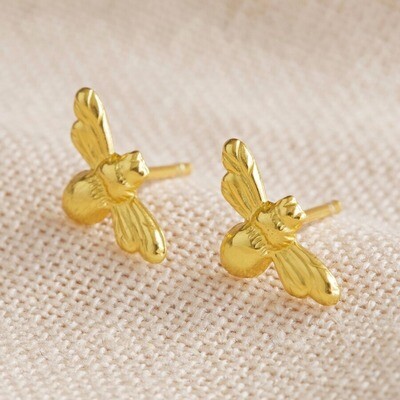 Gold Sterling Silver Bumblebee Stud Earrings