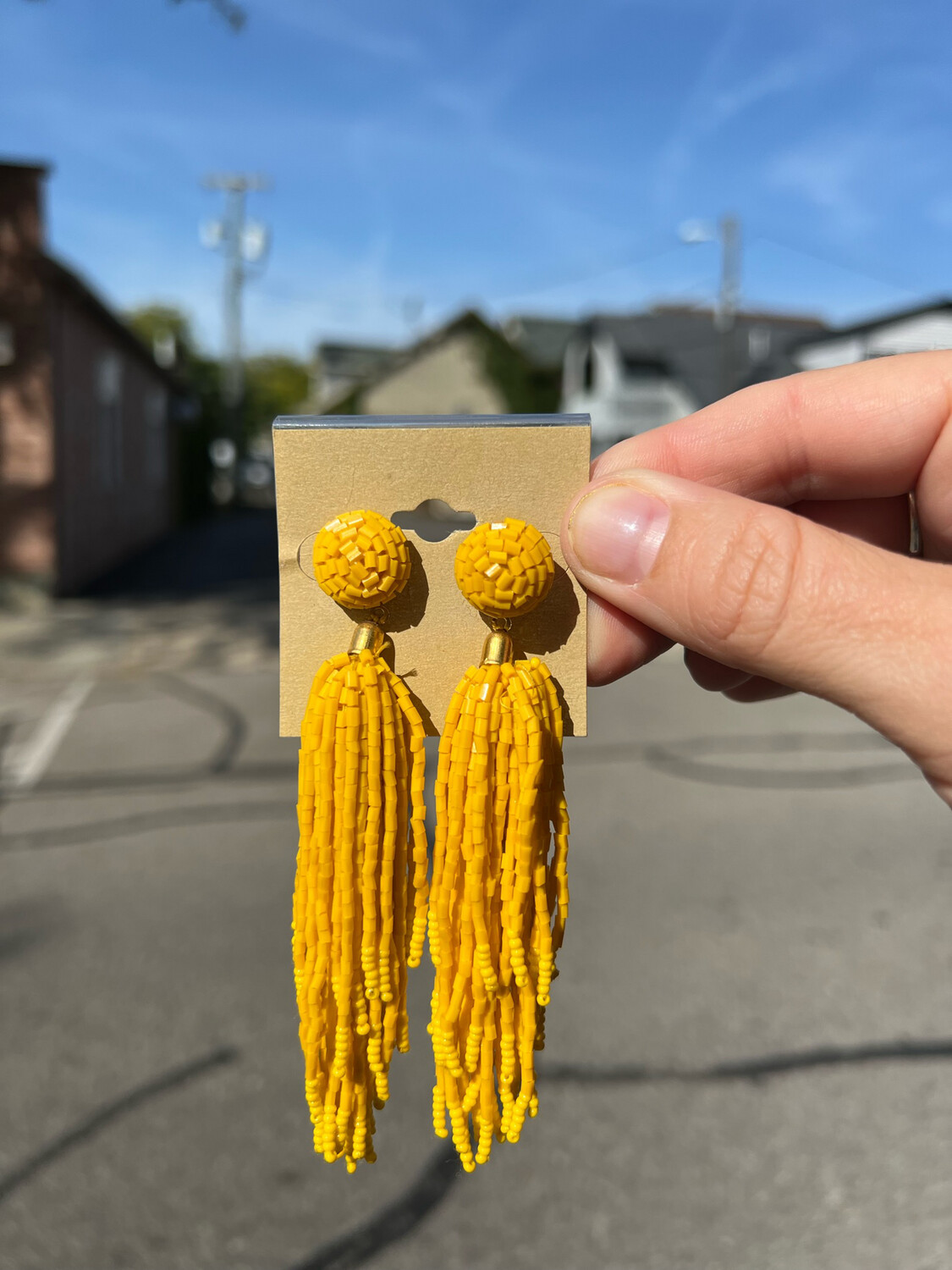 Yellow Bead Dangle Earrings