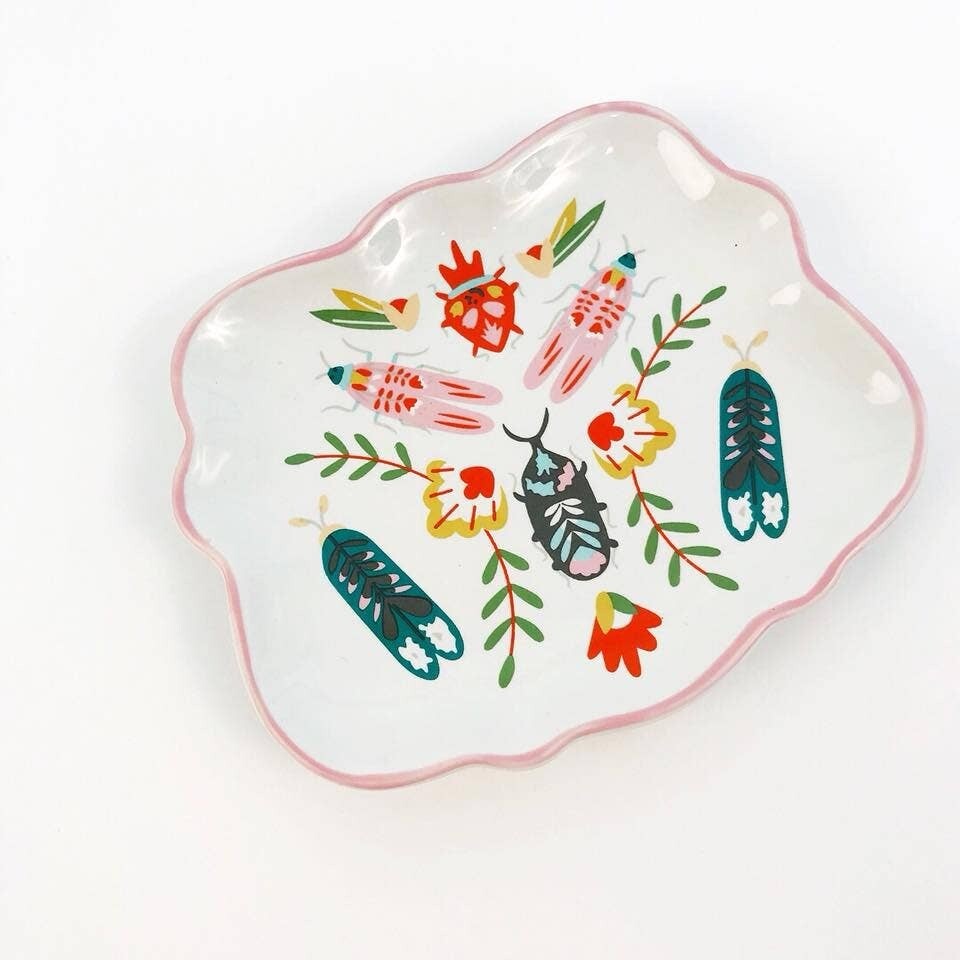 Folk Art Beetles Trinket Dish