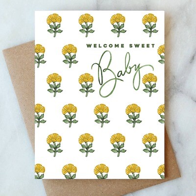AJ Yellow Floral Baby Card