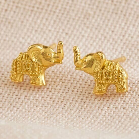 Gold Elephant Stud Earrings