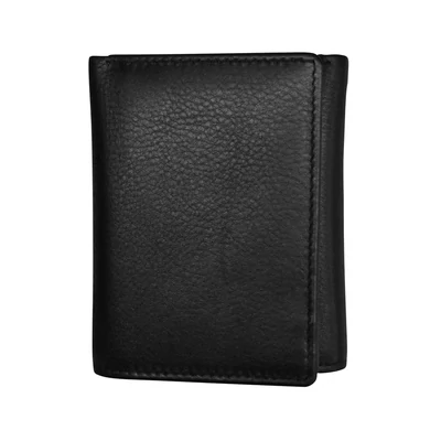 Black Pebble Grain Leather Trifold Wallet