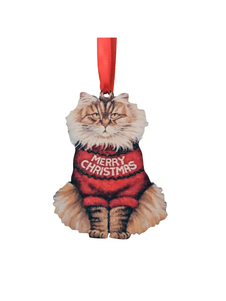 Christmas Cat Wooden Ornament