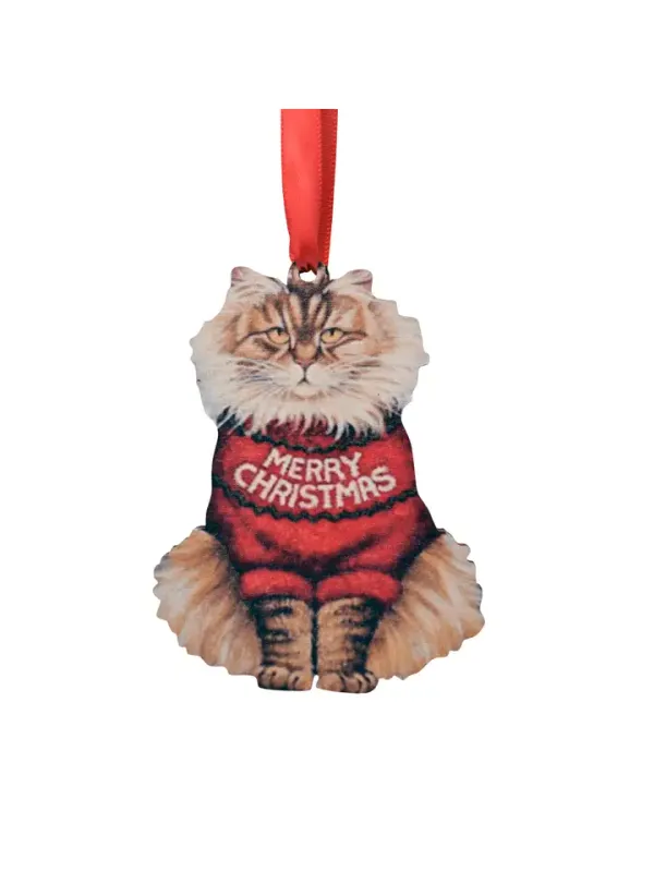 Christmas Cat Wooden Ornament