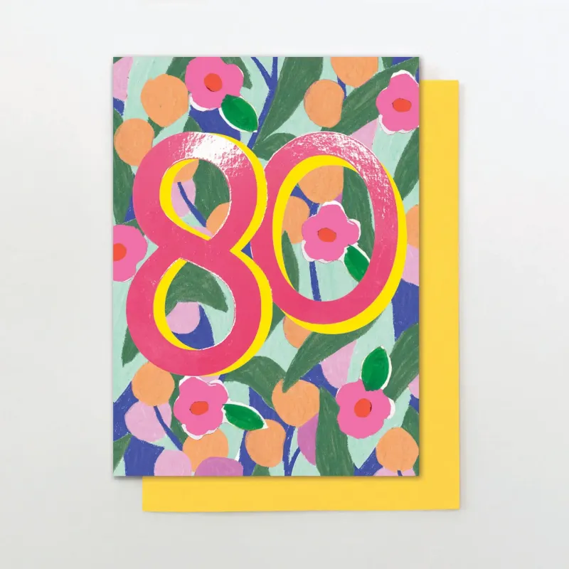 80th Floral Birthday Card