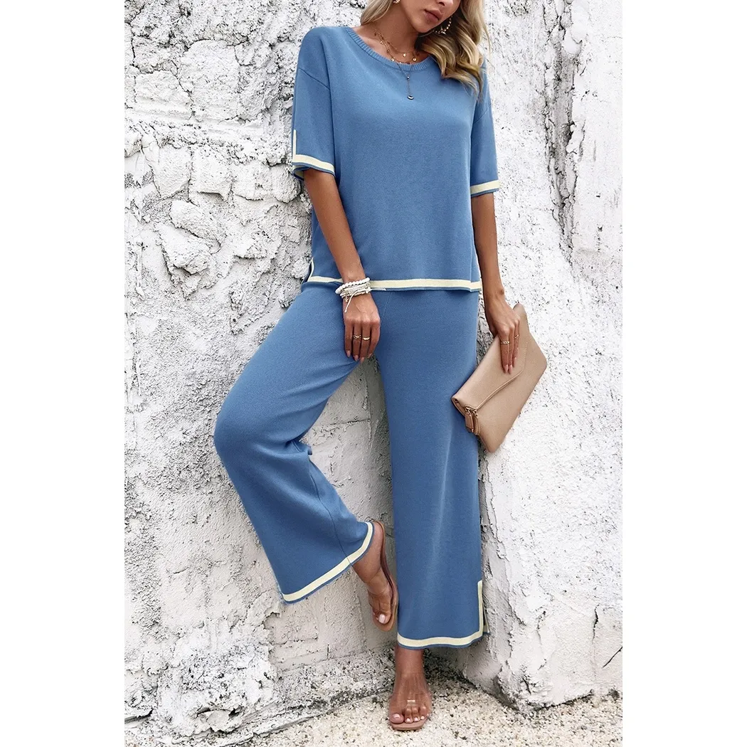 Blue Blouse &amp; Pants Set