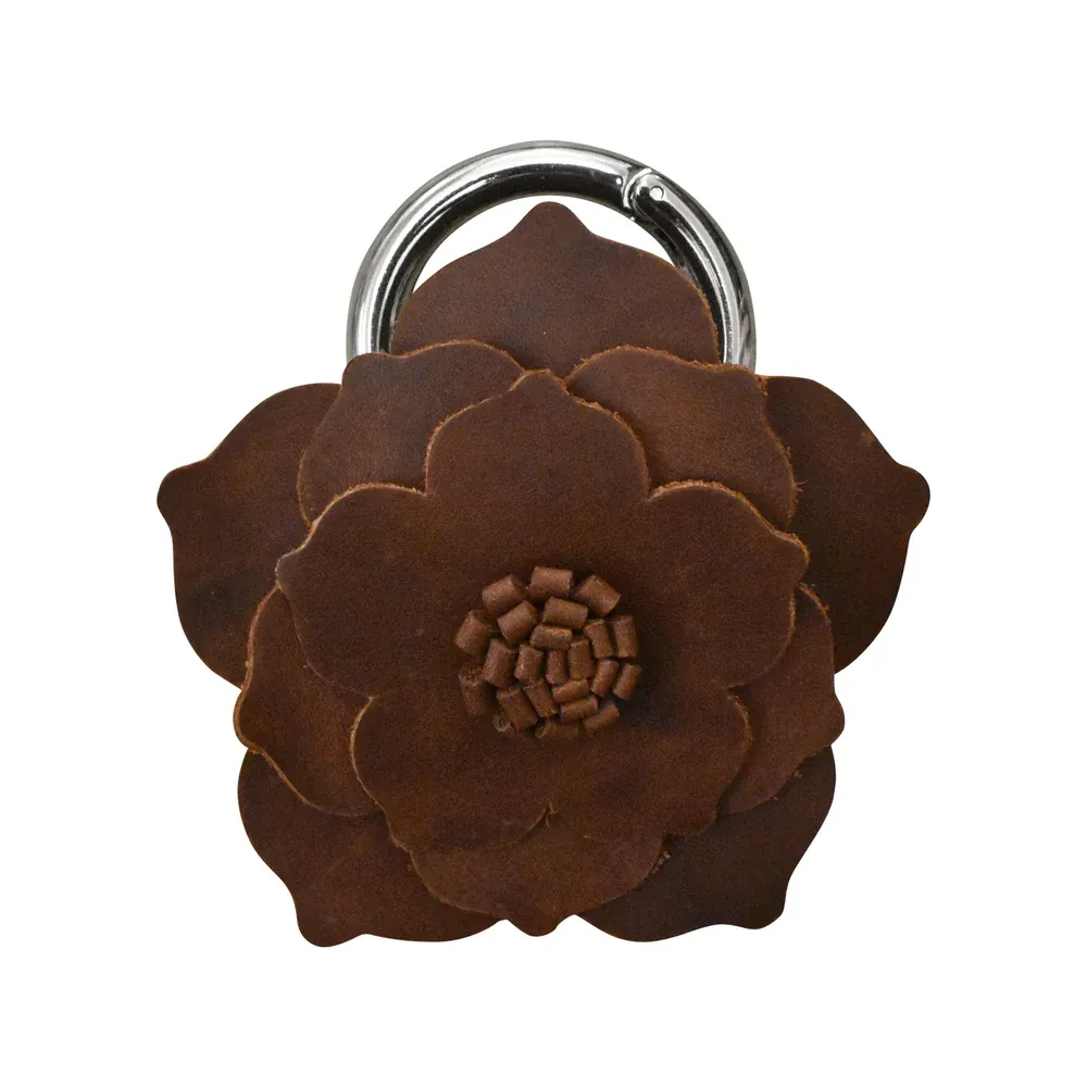 Leather Flower Charm Rust Brown